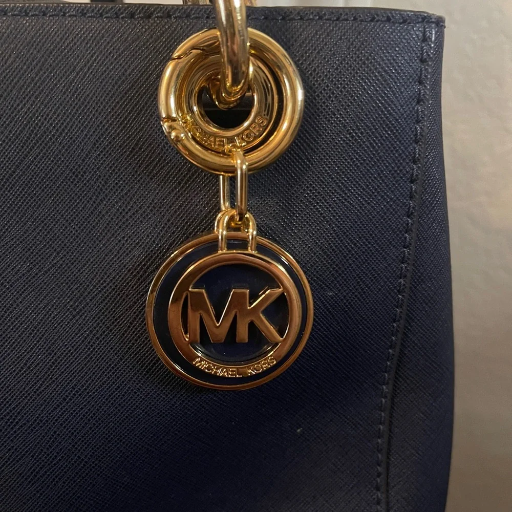 Michael Kors Navy Saffiano Tote with Gold Chain Handles